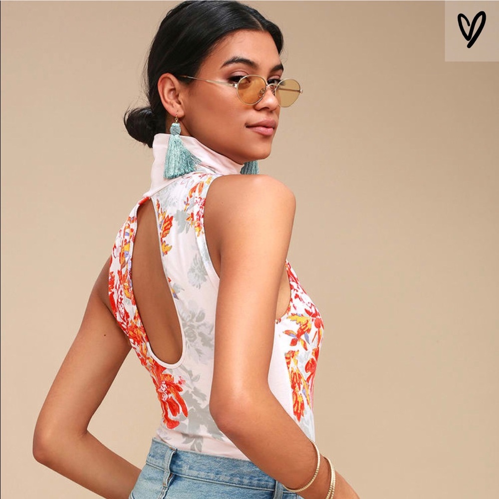 free people pixie ivory floral mock neck bodysuit